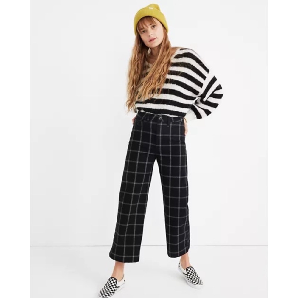 Madewell Emmet Black Windowpane Cropped Wide-Leg Pants